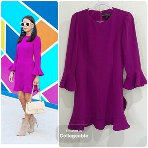 Jill Stuart Contemporary Ruffle Dress Chic Career Party Purple Sheath Feminine